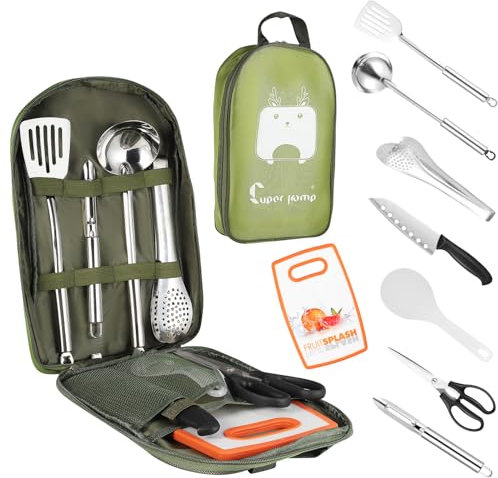 8Pcs Camping Cutlery Set,Portable Camping Cooking Utensils Set,Outdoor Camping Kitchen Utensils Organizer Kit for Travel, Picnics, RVs, BBQs, Hiking