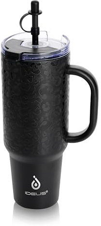 Ideus Insulated Tumbler, 40oz Stainless Steel Double Walled Travel Tumbler with Handle and Straw Lid for Cold & Hot Beverages (Black)