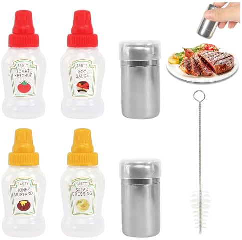 2 Pièces Mini Salieres et Poivrieres Salière et Poivrière avec 4 Flacons Souples et Brosse Salières et Poivrières pour Le Camping La Maison Le Travail Le Restaurant