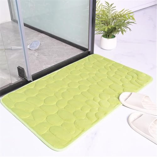 Momooda Badematte rutschfeste aus Weichem Korallenfleece, Absorbierende Badematte mit Kopfsteinpflaster, Badteppich Waschbar, Apfelgrün, 40x60cm