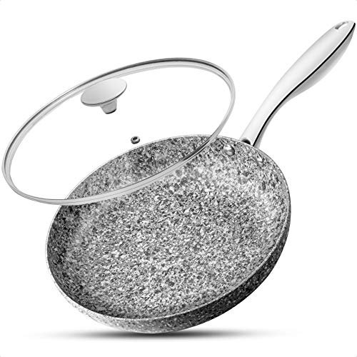 MICHELANGELO Frying Pan 30CM, Non Stick Pan with Lid, Stone-Derived Coating Omelette Pan, Granite Pans, Stone Skillet-Oven Safe