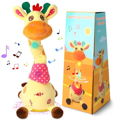 LLUKEME Dancing Talking Giraffe Toy for Baby Girl & Boy, Interactive Stuffed Animal Baby Toy Repeating What You Say, Glowing Musical Giraffe Gifts for Toddlers 1-3 Years Old, for Kids (Giraffe)