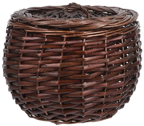 Ciieeo Cestino per uova in vimini con coperchio - Contenitore in vimini con coperchio per uova, patate, frutta e verdura - Cestino da cucina per organizzare