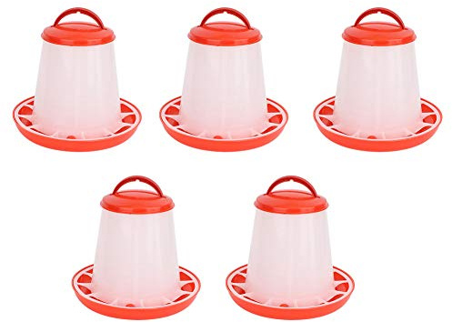 Automatic Chicken Feeder Waterer Premium ABS Durable Handle Held Design for Poultry Farm Chicken Coop Red White 5PCS 1.5kg