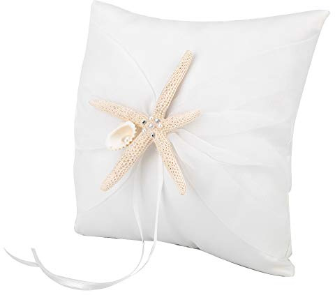 Almohada para anillo de boda, soporte para cojín con forma de estrella de mar de marfil para ceremonia de boda, decoración de compromiso, tela romántica de marfil, 20x20cm, 10x10cm (20*20CM)