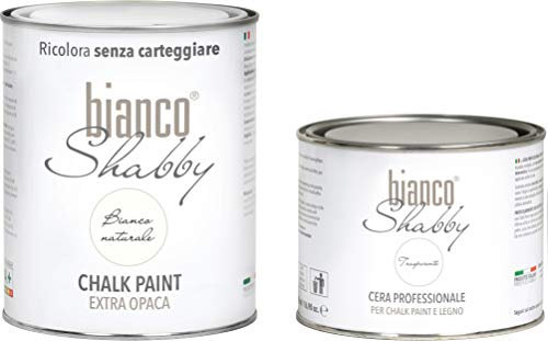 CHALK PAINT Bianco Naturale & CERA NEUTRA - Pittura Shabby Chic (1 Litro) + Cera Professionale (500 ml)