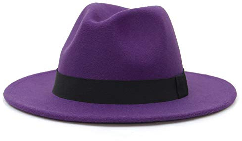 EOZY-Cappello Panama Vintage Uomo Unisex Fedora in Cotone Classico Bombetta Jazz Berretto Tinta Unita Decorazione Cintura (Circonferenza 56-58cm, Viola)