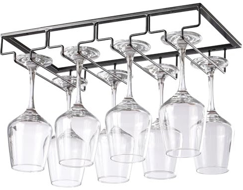 YunNasi Weinglashalter Gläserhalter aus Metall Gläserschiene Halter Unter Schrank mit Schrauben Weinglas Rack zum Aufhängen für Hausbar Küche Bar Pub Restaurant (4 reihige, Schwarz)