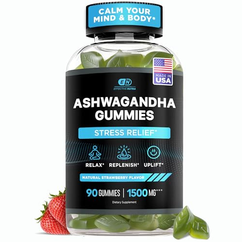 Effective Nutra Ashwagandha Gummies 1500mg | Stress Relief, Immune Support, Calm Mood, Energy | Natural Berry Flavor | 45-Day Supply | Vegan, Gluten-Free, Non-GMO | Supplement for Men & Women (90ct)