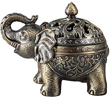 Feyarl Räuchergefäß Vintage Räucher- Elefant Metall Weihrauchbrenner Räucherstäbchenhalter mit Deckel für Hause Büro Yoga Dekoration