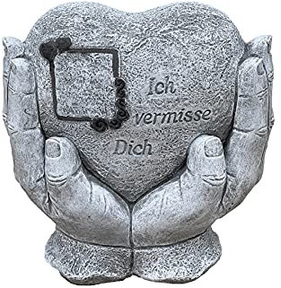 stoneandstyle Grabschmuck Grabstein Herz in Hand Ich vermisse Dich frostfest Steinguss