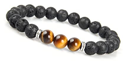 GD GOOD.designs Tigerauge Armband für Herren | Naturstein Armband mit schwarzen Lava Perlen | UnisizBude Energiearmband Männer