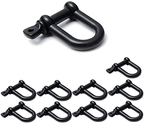 10 Pack 3/8(10mm) Metal Silver D Shackle for Emergency Survival Paracord Bracelet Parachute 550 Cord Pets Straps (Black D Shackle)