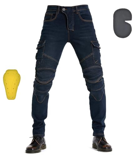 oFzimTo Motorradhose Herren Mit Protektoren, Klassisch Motorrad Jeans, Für Winter Und Sommer Geeignet (Blue, L)