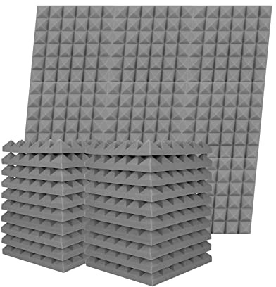 Musfunny Sound Proof Foam Panels, 12 Pcs 2 x 12 x 12 Acoustic Foam Panels Sound Absorbing Wall Panels for Studio Recording Office Home Studio (Gray)