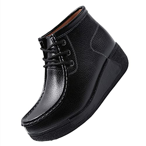 rismart Mujer Plataforma Botines Cordones Cima alta Tacón Cuña Zapatillas Casual