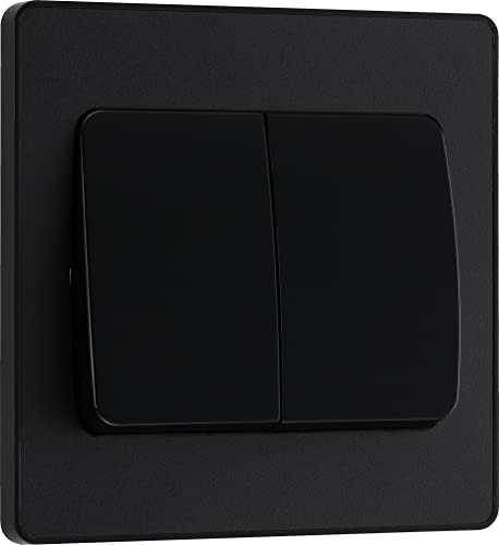 BG Electrical PCDMB42WB Double interrupteur mural à bascule large 2 voies Plaque avant sans vis Bords arrondis Noir mat 20 A 16 AX