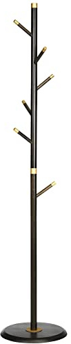 HOMCOM Coat Rack, Freestanding Coat Stand with 6 Hooks and Bamboo Frame for Entryway, Hallway, Bedroom, Living Room, Walnut