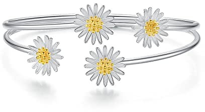 Stylish-Art Pulseras Clásicas De Moda En Plata 925,Elegante Y Exquisita Flor De Margarita,Brazalete Con Dijes,Joyería Para Mujer,Dama,Joyería Para El Día De La Madre,Silver