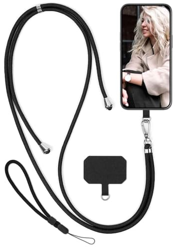 moex Unleash para Xiaomi Redmi Note 9 – Cadena para teléfono móvil con mosquetón, correa para el cuello – Collar para smartphone con almohadilla para fundas – Cadena para colgar en color negro