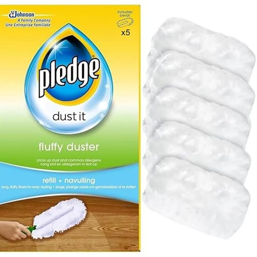 DTD QUALITY MATTERS Pack of 5 Pledge Fluffy Dusters Refill Pack Long Fluffy Fibres For Easier Dusting | Pick Up Dust & Common Allergens Replacement For Pledge Dusters Refills, White (5)