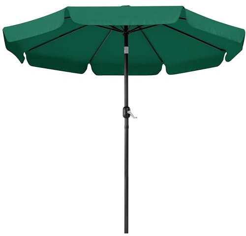 Yaheetech Sonnenschirm mit Volant Φ 267,5 cm Kippbarer Gartenschirm UV-schutz Kurbelschirm Stabile 8 Rippen Sonnenschutz Knickbar Marktschirm für Balkon/Terrasse/Markt/Garten, Dunkelgrün