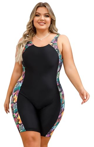 Odizli Plus Size Swimwear for Women Swimming Costume Floral Zip Up One Piece Boyleg Swimsuit Ladies Muslim Full Body Burkini Modest Bathing Suits Rash Guard Neoprene Wet Surf Wetsuit Leaf 3XL