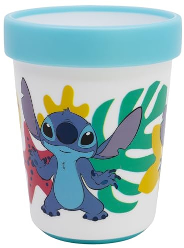 STOR Bicchiere Bambini Stitch 260ml con Base Antiscivolo, Bicchiere Riutilizzabile in Plastica Senza BPA, Adatto Microonde per Bambini