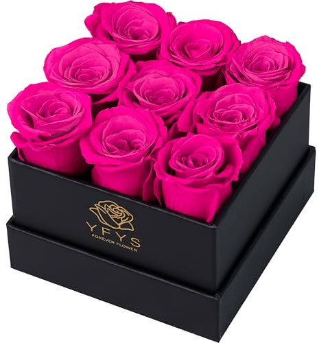YFYS Infinity Flower Box – konserverad ros i en låda, den perfekta presenten till alla hjärtans dag, mors dag, födelsedag – långvariga, eviga konserverade rosor – rosa
