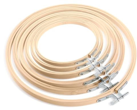 Siumir Set di 6 Telai da Ricamo, 10cm, 13cm, 15cm, 17cm, 18cm, 20cm Telai da Ricamo Rotondi in Bambù, per Fai-da-te, Artigianato, Ricamo