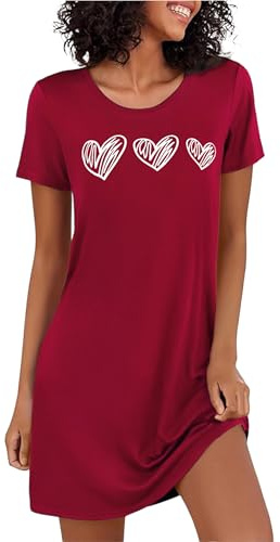Marvmys Chemise De Nuit Femme en Coton Robe De Nuit à Manches Courtes Vêtement De Nuit à Imprimé Cœur à Col Rond S-3XL
