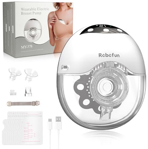 Robofun Milchpumpe Elektrisch Freihändig, Leise Milchpumpe mit 4 Modi und 12 Saugstufen, Elektrische Milchpumpe Handsfreemit Staubschutzdeckel, Breast Pump Electric mit 19mm/21mm Flansch