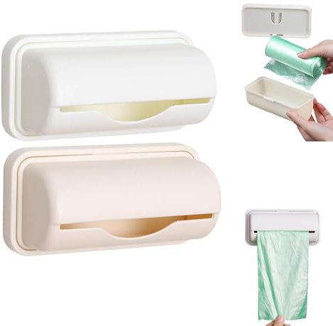 Thapncow 2 pièces Distributeur Sac Poubelle, Support De Rouleau De Distributeur De Sac Poubelle, onteneur de Sac Poubelle Mural en Plastique, Distributeur de Sac Poubelle Multi Usage, 15x7.5cm