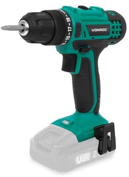 VONROC Perceuse VONROC sans fil 20V - 19 réglages de couple + mode perçage - 2 embouts de vissage inclus - Sans Batterie et chargeur