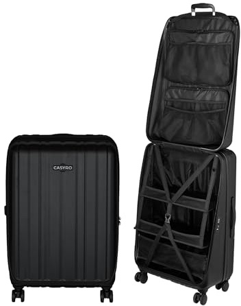 CASYRO Koffer zum Aufklappen, Stand-Up Koffer, Schrankkoffer, Hartschalenkoffer Trolley, Reisekoffer nutzbar wie Kleiderschrank, Rollkoffer mit 4 Rollen, 120l, L (Schwarz)
