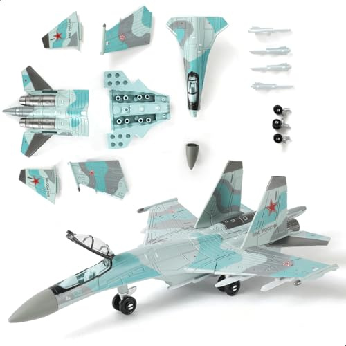 SABANAS Avion de chasse SU-35S à l'échelle 1:100, kit de construction rapide, avion militaire en plastique, jouet d'assemblage, modèle d'avion avec support, cadeau pour adultes et enfants (25 pièces)