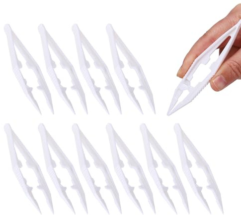 PATIKIL Pinzas De Primeros Auxilios De 4 Pulgadas, 10 Piezas Pinzas De Cuentas De Plástico Herramientas Desechables Para Clases De Ciencias Proyectos De Manualidades Joyería, Blanco