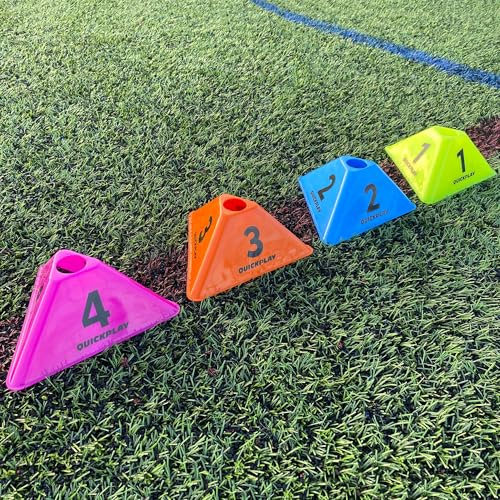 QUICKPLAY Cognitive Cones - Set of 8 in Vibrant Colours, Soccer Cones with Numbers, Soccer Training Cone, Coaching Equipment