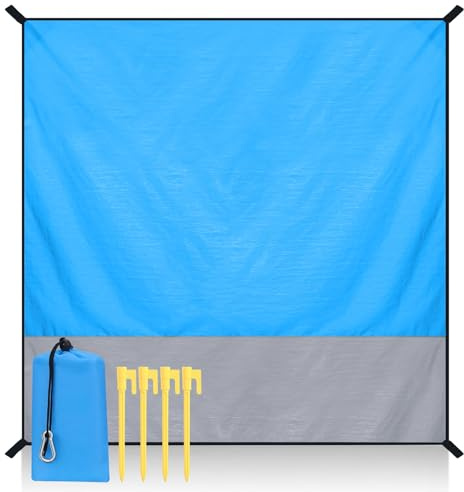 HOOPOE Telo Spiaggia Antisabbia,Tappetino Spiaggia Poliestere,Stuoia Spiaggia Pieghevole,Grande Stuoie da Spiaggia con Chiodi Molati,Moschettone y Tasca per Picnic Campeggio Viaggi 200 x 210 cm