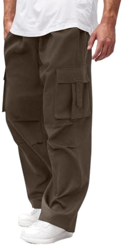 Oanviso Homme Vintage Cargo Pantalon Straight Y2K Hip Hop Baggy Pants Larges Jambes Décontractés Pantalons Lâche Fit Jambe Droite Chino Pant de Costume A Marron Foncé M
