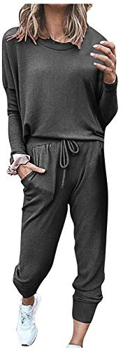 Tuta da donna, set completo, abbigliamento casual da donna, set da 2 pezzi – top a tunica a maniche lunghe e pantaloni tinta unita pullover tuta con tasche autunno inverno Y2K set palestra, Grigio