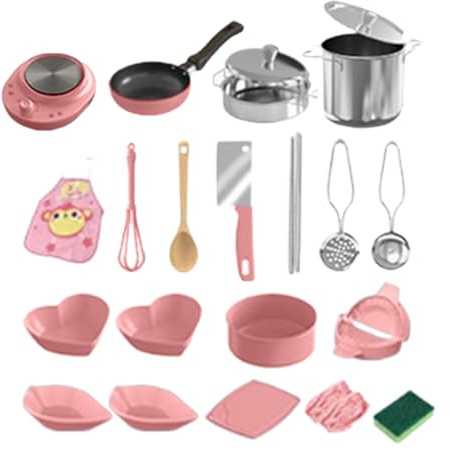 Accessoires de cuisine jouet - Ensemble d'ustensiles de cuisine pour enfants de 22 pièces Matériaux PP en acier inoxydable, ustensiles réalistes sûrs pour enfants Outils éducatifs