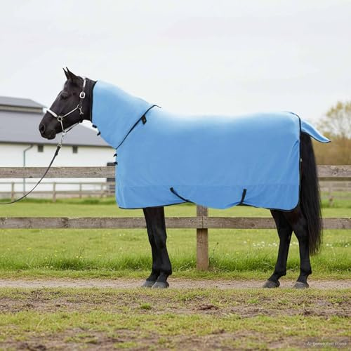 Kaloriko Couverture Équine Gris Clair et Rose, Polyester, Tissu Respirant, Protection Contre Pluie et Insectes, idéale pour l'extérieur, Transport, Concours, Cheval, Poney, Poulain, Jument