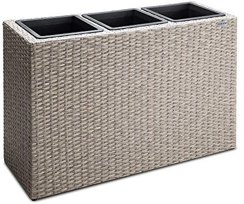 Casaria Bac à Fleurs polyrotin crème 3 Compartiments 83x30,5x60 cm Pot de Fleurs Vertical intérieur extérieur