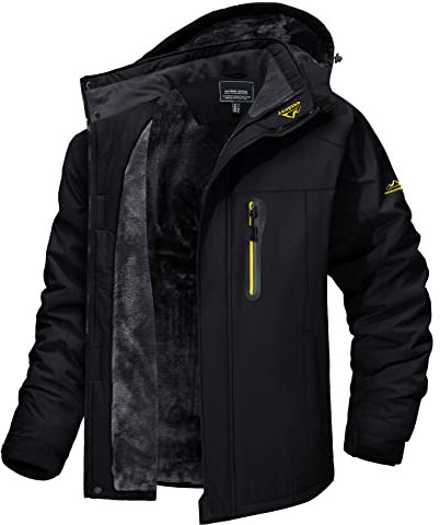 MAGCOMSEN Winterjacken Herren Warm Softshelljacke Outdoor Skijacke Fleece Winterparka Herren Übergangsjacke Wasserdicht Regen Jacke Wanderjacke mit Kapuze Schwarz M