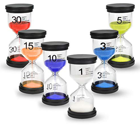 6 Stück Farbe Sanduhr Codierte Farbe Sanduhr Sanduhren,1 Minute / 3 Minuten / 5 Minuten / 10 Minuten / 15 Minuten / 30 Minuten für Klassenzimmer-Büro-Küchen-Timer(Farbe Zufällig)