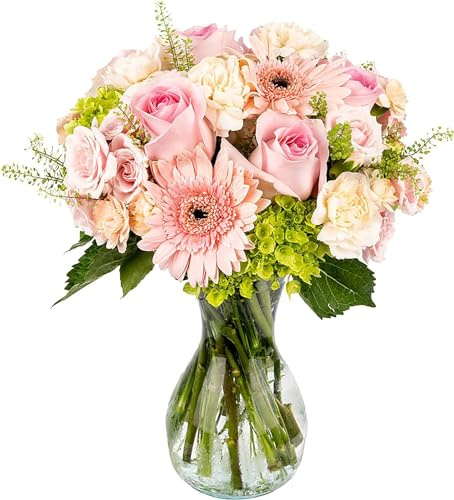 Oh Darling with Vase | Pink, Peach | Arabella Bouquets | Real Fresh Flowers for Delivery, Gift for Birthday, Congratulations, Anniversary, Thank You, Mother's Day