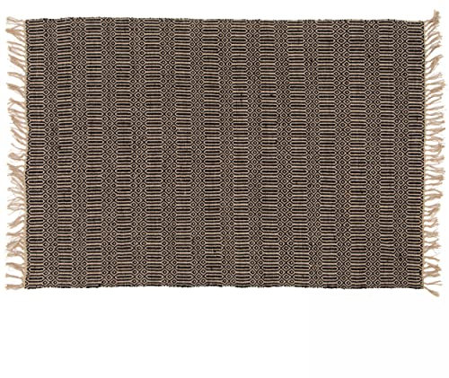 Oviala Teppich mit Fransen, Jute, Natur, handgewebt, Schwarz, 160 x 230 cm