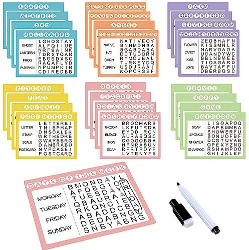 Yeaqee 12 Pcs Word Search Puzzle Books for Adults Reusable Large Print Word Search Books, Alzheimers Products, Dementia Activities with 4 Markers for Elderly Seniors Patients Crossword(Pastel Color)