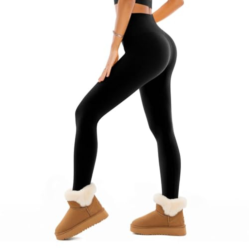 SINOPHANT Fleece Lined Leggings for Women, Soft Elastic High Waisted Thermal Warm Winter Thick Yoga Pants(1Black, XXL)